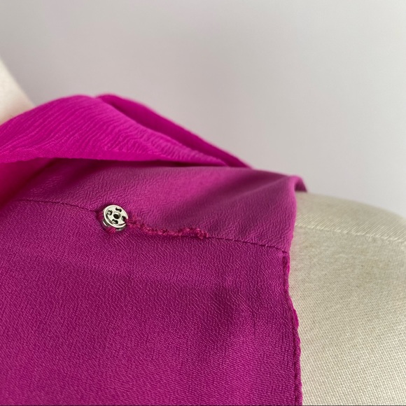 J. CREW Bright Pink Silk Shell Women's Top With Pleated Collar Textured Silk 4 - Picture 6 of 8